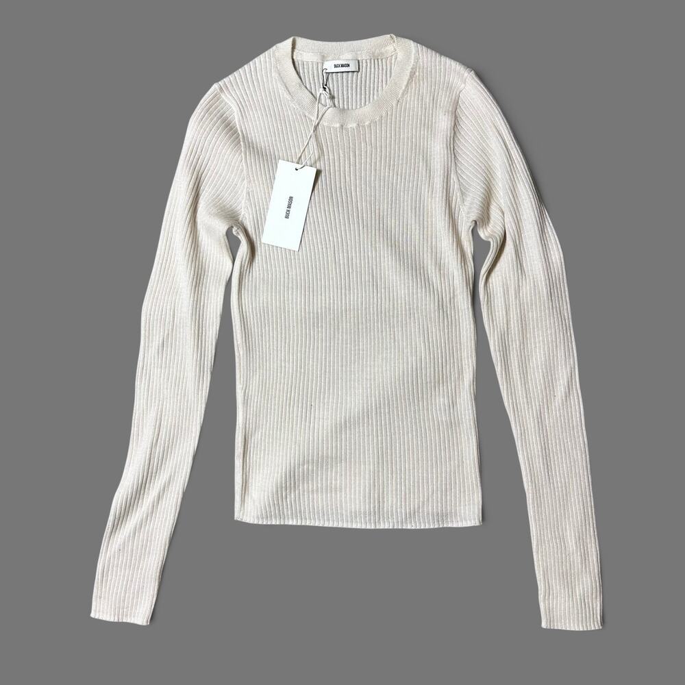 Buck Mason Cream Slim Ribbed Crewneck Sweater